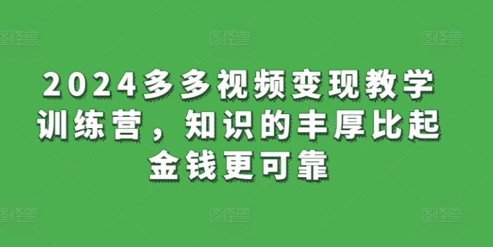 2024多多视频变现教学训练营，知识的丰厚比起金钱更可靠-宇文网创