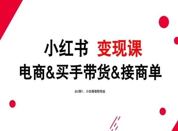 2024年最新小红书变现课，电商&买手带货&接商单，从0到1，小白高效轻创业-宇文网创