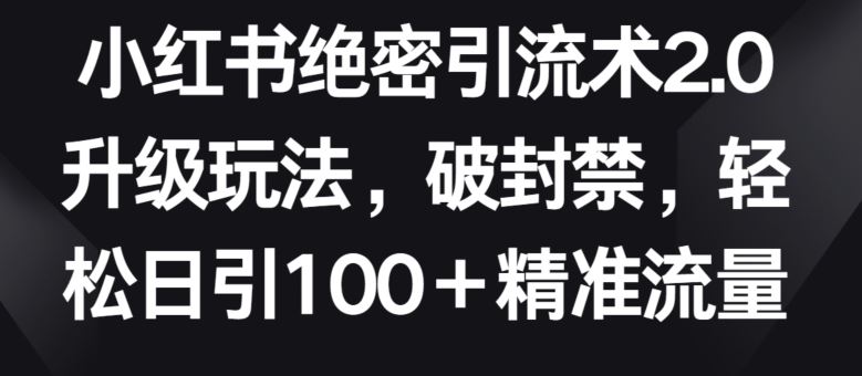 小红书绝密引流术2.0升级玩法，破封禁，轻松日引100+精准流量【揭秘】-宇文网创