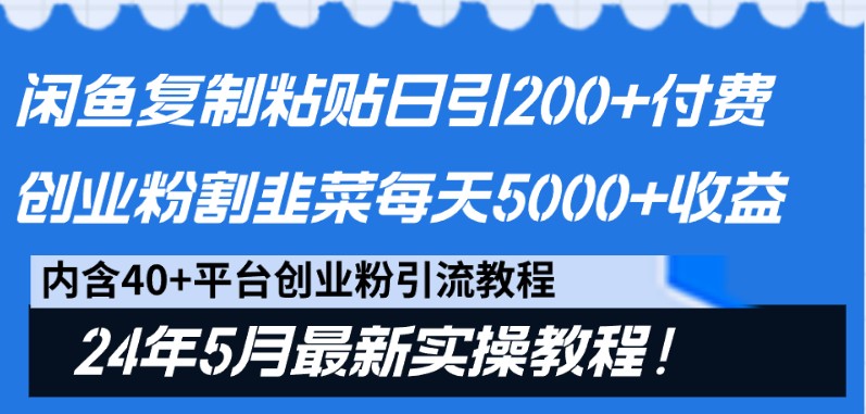 闲鱼复制粘贴日引200+付费创业粉，24年5月最新方法！割韭菜日稳定5000+收益-宇文网创