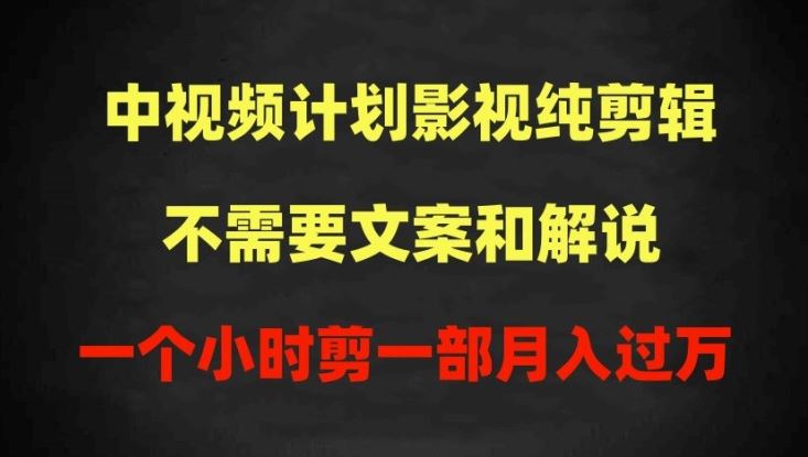 中视频计划影视纯剪辑，不需要文案和解说，一个小时剪一部，100%过原创月入过万【揭秘】-宇文网创