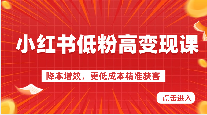 小红书低粉高变现课-降本增效，更低成本精准获客，小红书必爆的流量密码-宇文网创