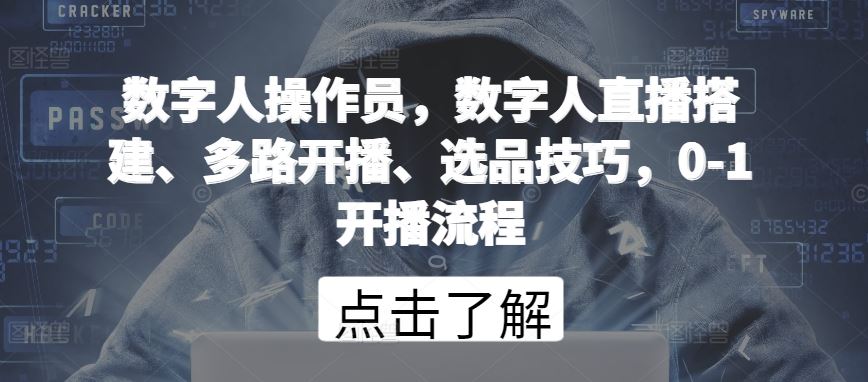 数字人操作员，数字人直播搭建、多路开播、选品技巧，0-1开播流程-宇文网创