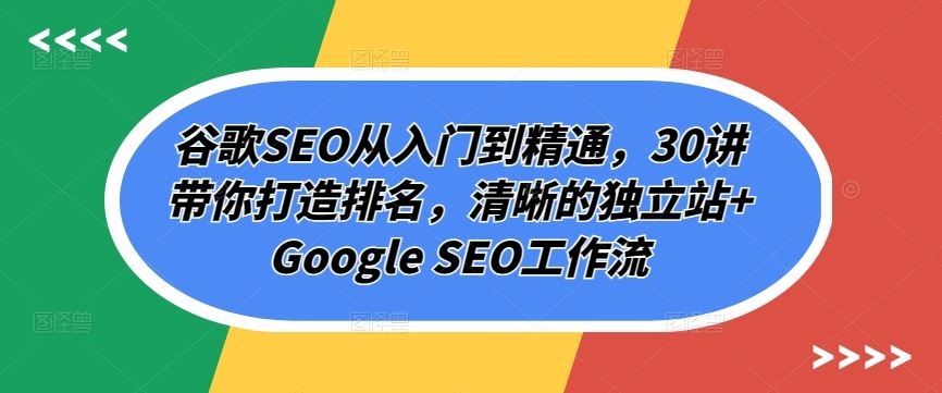 谷歌SEO从入门到精通，30讲带你打造排名，清晰的独立站+Google SEO工作流-宇文网创