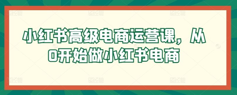 小红书高级电商运营课，从0开始做小红书电商-宇文网创