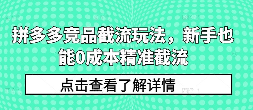 拼多多竞品截流玩法，新手也能0成本精准截流-宇文网创