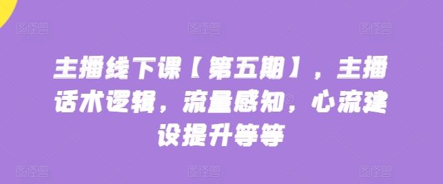 主播线下课【第五期】，主播话术逻辑，流量感知，心流建设提升等等-宇文网创