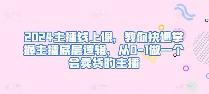 2024主播线上课，教你快速掌握主播底层逻辑，从0-1做一个会卖货的主播-宇文网创