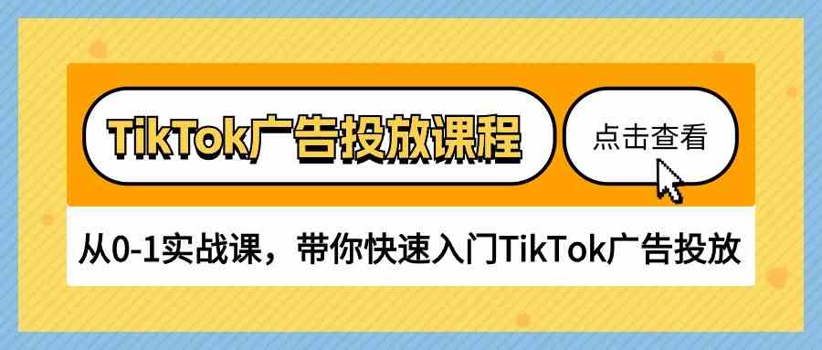 TikTok广告投放课程，从0-1实战课，带你快速入门TikTok广告投放（-宇文网创