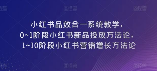 小红书品效合一系统教学，​0~1阶段小红书新品投放方法论，​1~10阶段小红书营销增长方法论-宇文网创