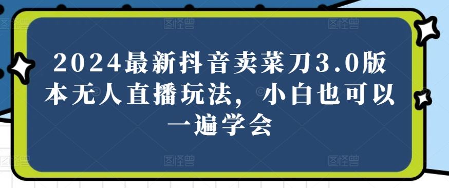 2024最新抖音卖菜刀3.0版本无人直播玩法，小白也可以一遍学会【揭秘】-宇文网创