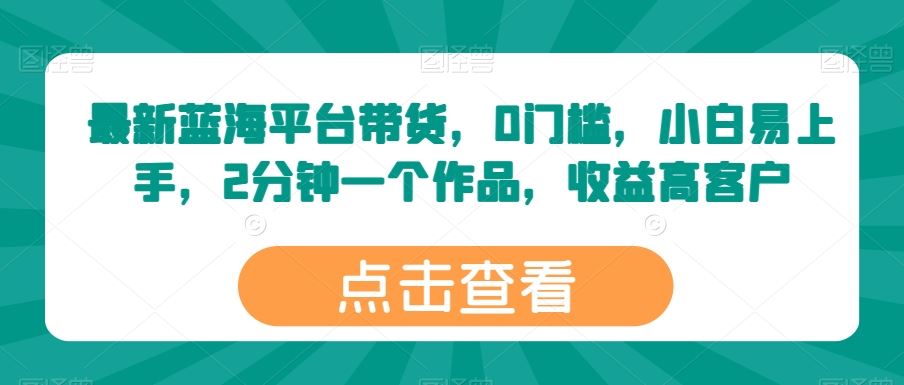 最新蓝海平台带货，0门槛，小白易上手，2分钟一个作品，收益高【揭秘】-宇文网创