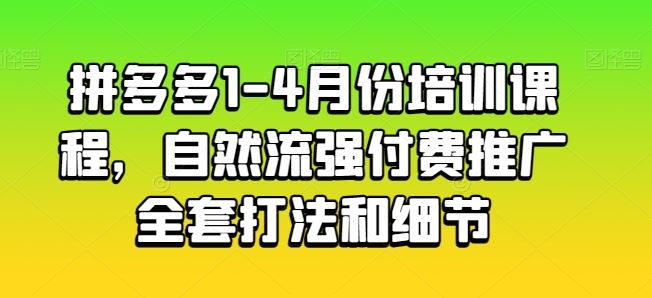 拼多多1-4月份培训课程，自然流强付费推广全套打法和细节-宇文网创