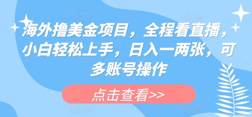 海外撸美金项目，全程看直播，小白轻松上手，日入一两张，可多账号操作【揭秘】-宇文网创