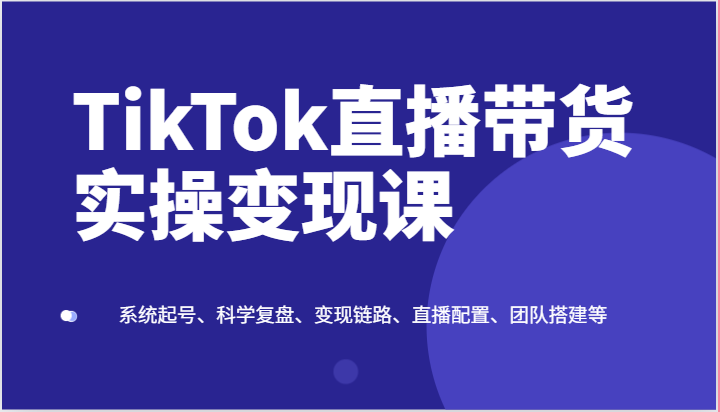 TikTok直播带货实操变现课：系统起号、科学复盘、变现链路、直播配置、团队搭建等-宇文网创