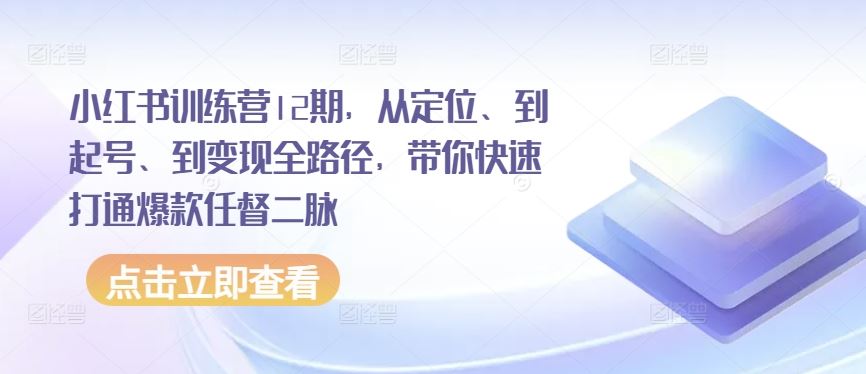 小红书训练营12期，从定位、到起号、到变现全路径，带你快速打通爆款任督二脉-宇文网创