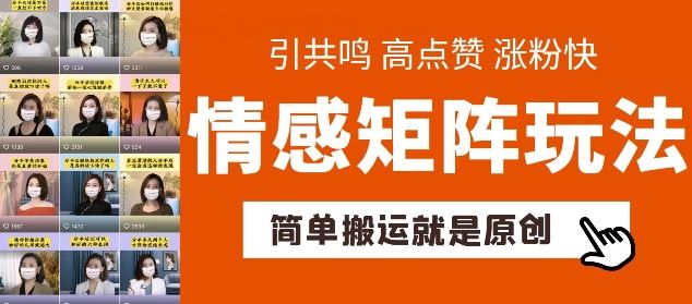 简单搬运，情感矩阵玩法，涨粉速度快，可带货，可起号【揭秘】-宇文网创