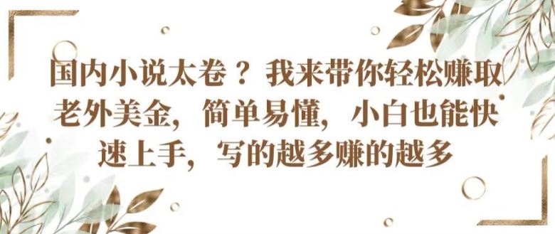 国内小说太卷 ?带你轻松赚取老外美金，简单易懂，小白也能快速上手，写的越多赚的越多【揭秘】-宇文网创