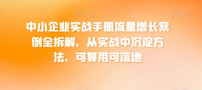 中小企业实战手册流量增长案例全拆解，从实战中沉淀方法，可复用可落地-宇文网创