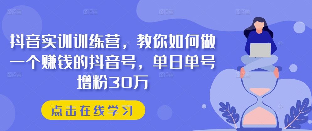 抖音实训训练营，教你如何做一个赚钱的抖音号，单日单号增粉30万-宇文网创