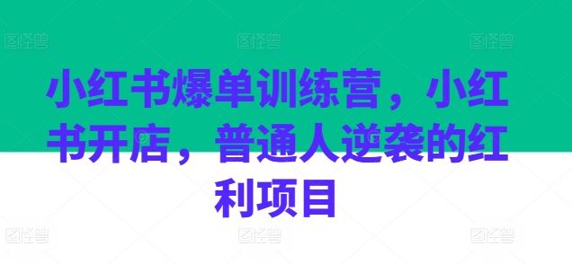 小红书爆单训练营，小红书开店，普通人逆袭的红利项目-宇文网创