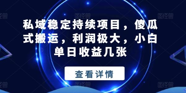 私域稳定持续项目，傻瓜式搬运，利润极大，小白单日收益几张【揭秘】-宇文网创