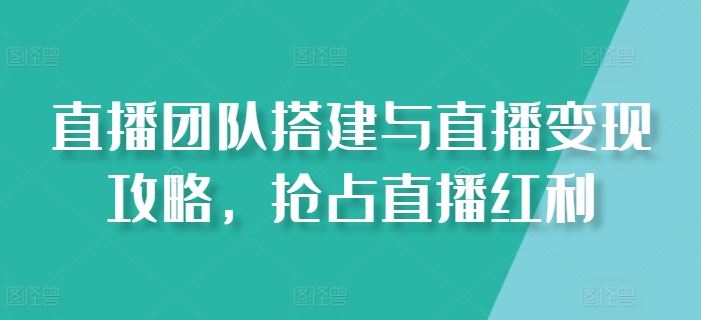 直播团队搭建与直播变现攻略，抢占直播红利-宇文网创