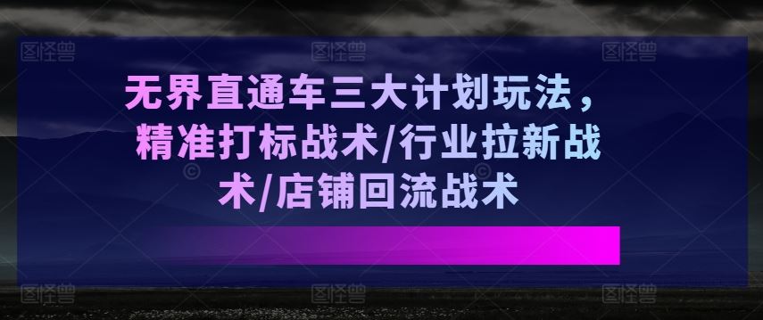 无界直通车三大计划玩法，精准打标战术/行业拉新战术/店铺回流战术-宇文网创