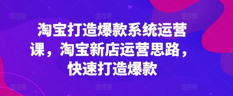 淘宝打造爆款系统运营课，淘宝新店运营思路，快速打造爆款-宇文网创