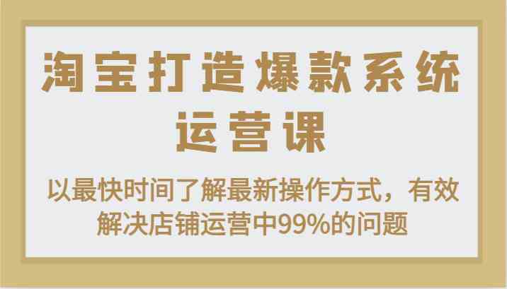 淘宝打造爆款系统运营课：以最快时间了解最新操作方式，有效解决店铺运营中99%的问题-宇文网创