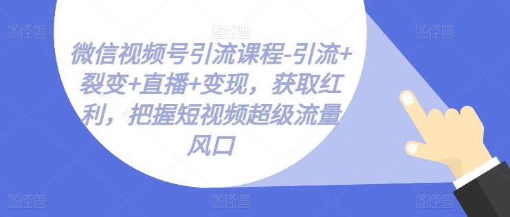 微信视频号引流课程-引流+裂变+直播+变现，获取红利，把握短视频超级流量风口-宇文网创