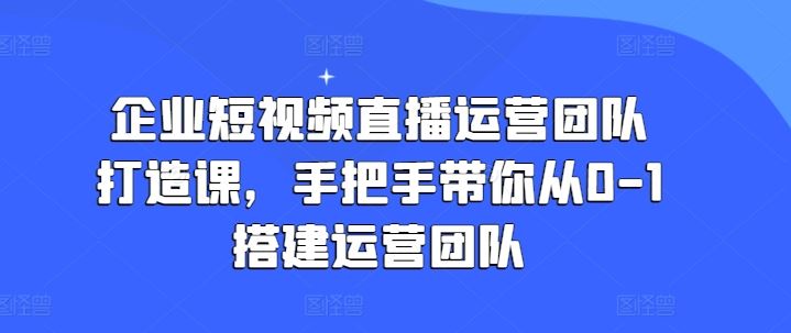 企业短视频直播运营团队打造课，手把手带你从0-1搭建运营团队-宇文网创