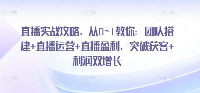 直播实战攻略，​从0~1教你：团队搭建+直播运营+直播盈利，突破获客+利润双增长-宇文网创