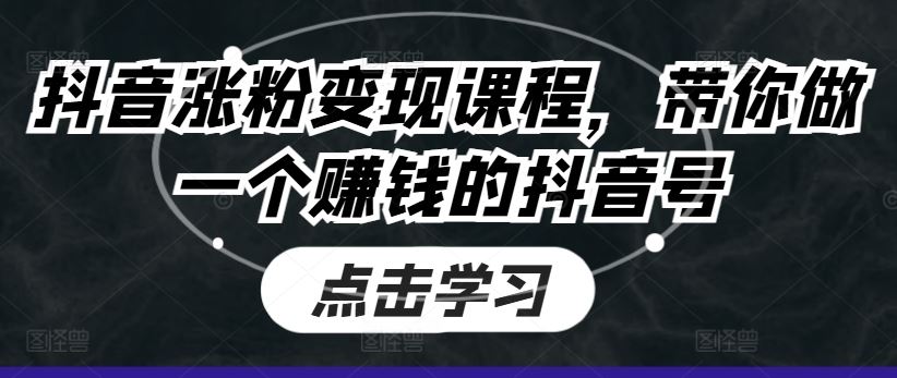 抖音涨粉变现课程，带你做一个赚钱的抖音号-宇文网创