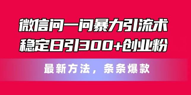 微信问一问暴力引流术，稳定日引300+创业粉，最新方法，条条爆款【揭秘】-宇文网创