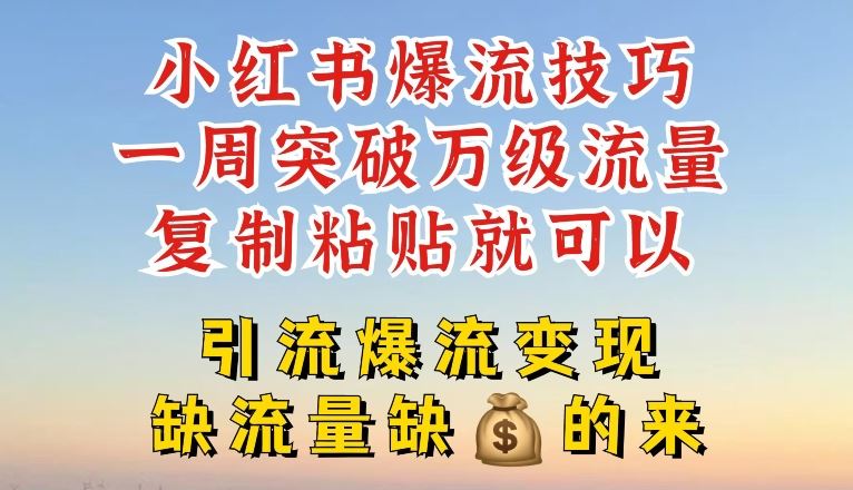 小红书爆流技巧，一周突破万级流量，复制粘贴就可以，引流爆流变现【揭秘】-宇文网创