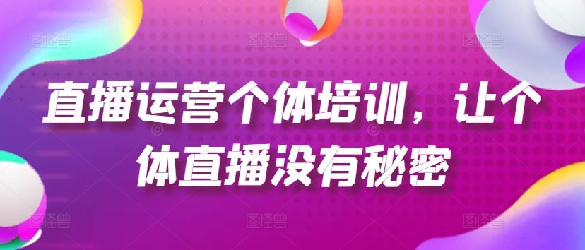 直播运营个体培训，让个体直播没有秘密，起号、货源、单品打爆、投流等玩法-宇文网创