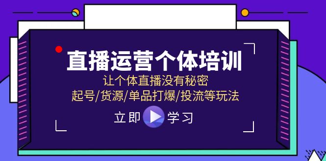 直播运营个体培训，让个体直播没有秘密，起号/货源/单品打爆/投流等玩法-宇文网创