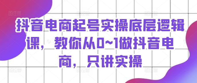 抖音电商起号实操底层逻辑课，教你从0~1做抖音电商，只讲实操-宇文网创