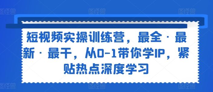 短视频实操训练营，最全·最新·最干，从0-1带你学IP，紧贴热点深度学习-宇文网创