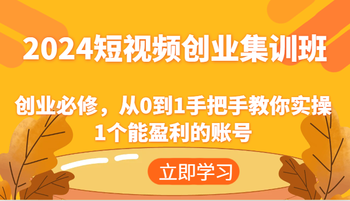 2024短视频创业集训班：创业必修，从0到1手把手教你实操1个能盈利的账号-宇文网创