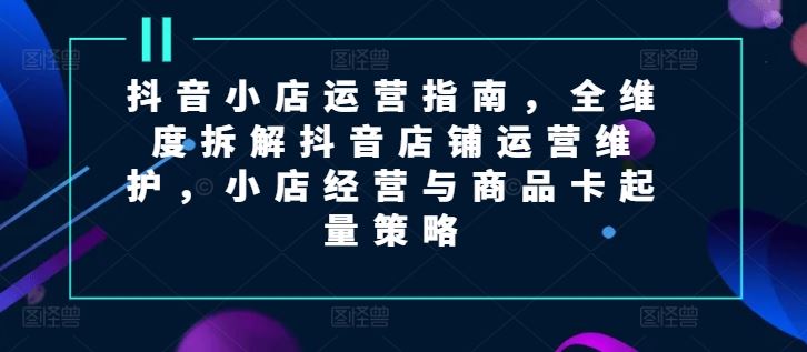 抖音小店运营指南，全维度拆解抖音店铺运营维护，小店经营与商品卡起量策略-宇文网创