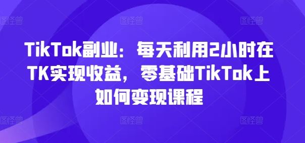 TikTok副业：每天利用2小时在TK实现收益，零基础TikTok上如何变现课程-宇文网创