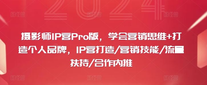 摄影师IP营Pro版，学会营销思维+打造个人品牌，IP营打造/营销技能/流量扶持/合作内推-宇文网创