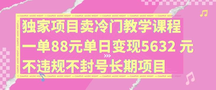 独家项目卖冷门教学课程一单88元单日变现5632元违规不封号长期项目【揭秘】-宇文网创