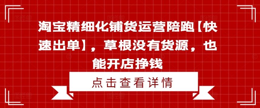 淘宝精细化铺货运营陪跑【快速出单】，草根没有货源，也能开店挣钱-宇文网创