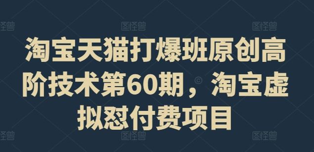 淘宝天猫打爆班原创高阶技术第60期，淘宝虚拟怼付费项目-宇文网创