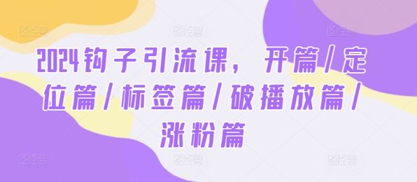 2024钩子引流课，开篇/定位篇/标签篇/破播放篇/涨粉篇-宇文网创