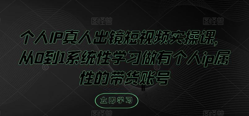 个人IP真人出镜短视频实操课，从0到1系统性学习做有个人ip属性的带货账号-宇文网创