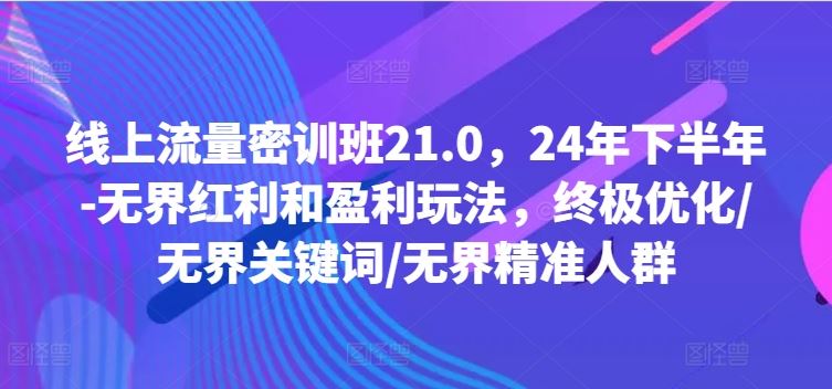 线上流量密训班21.0，24年下半年-无界红利和盈利玩法，终极优化/无界关键词/无界精准人群-宇文网创